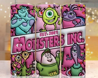 3D Inflated Monsters Christmas Tumbler Wrap Png, Monsters Tumbler Png, Cartoon Christmas Png, Pink Christmas Tumbler Wrap, PNG Download