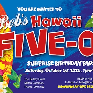 Hawaii 50 Geburtstag einladen. Einladen zum 50.Geburtstag. Hawaiianisches Thema . Digitaler Download
