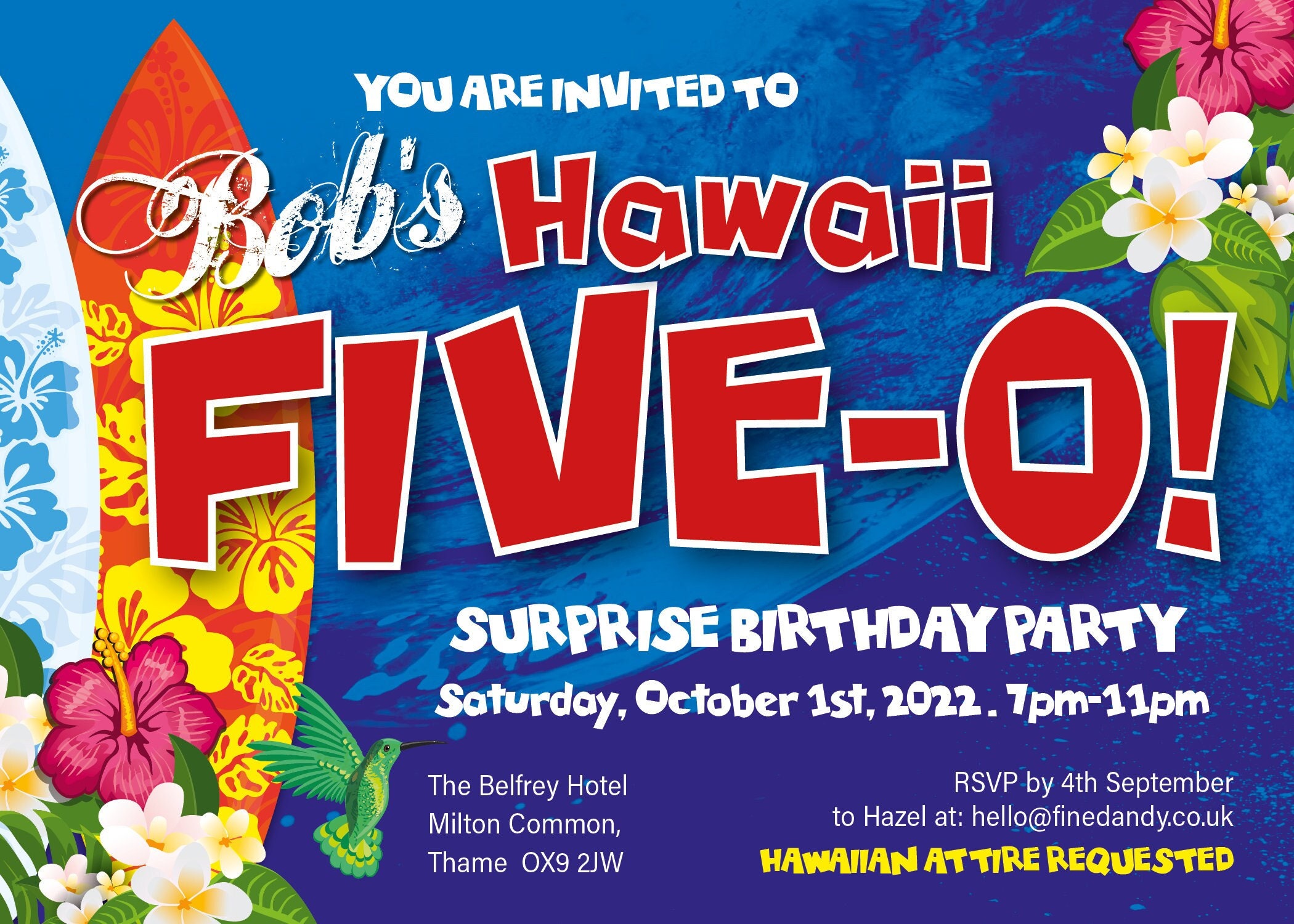 Hawaii 50 Birthday Invite. Hawaiian Theme. Postcard Size. Etsy Australia