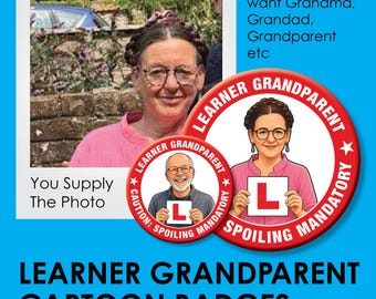 Personalised cartoon badge for new grandparents