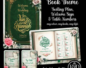 Book Themed Wedding Seating Plan, Welcome Sign & Table Numbers