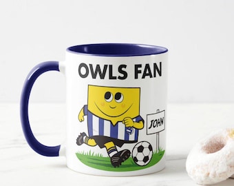 Personalised Owls Fan Football Mugs & Coasters. Ideal Stocking Filler / Teacher Gift.