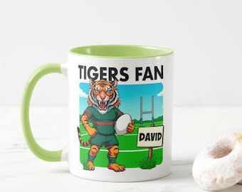 Personalised Rugby Card, Mugs & Coasters - Tigers Fan. Ideal Stocking Filler / Teacher Gift.