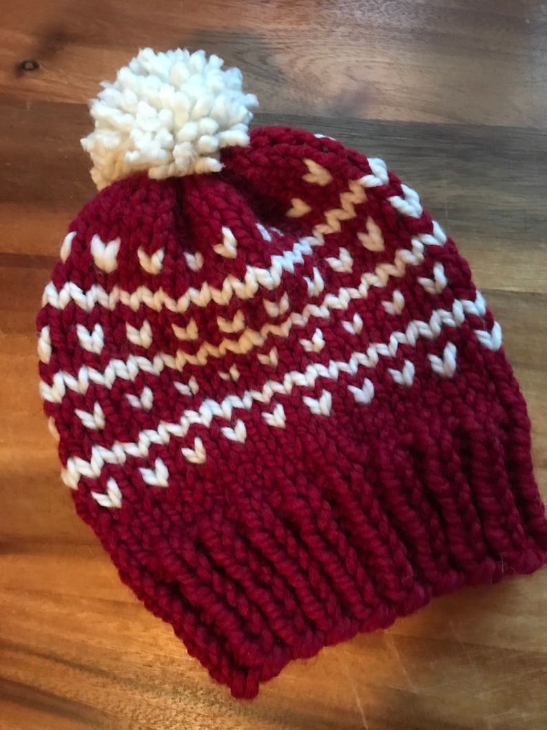 Women/'s adult knit hat adult beanie women/'s winter hat red and white hat