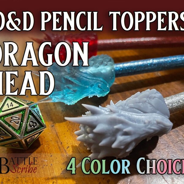 Dragon head pencil toppers for Dungeons and Dragons (Pencil Included)