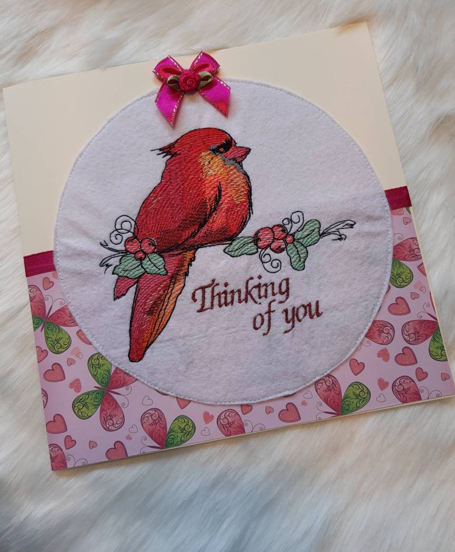 Embroidered textile card Thinking of You card applique card Etsy