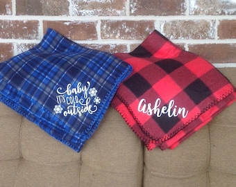 Blanket-Throw-Fleece/Buffalo Check Blanket/Blue Plaid Blanket/Personalized or Monogrammed Blanket