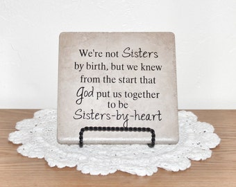 Sisters By Heart Sister In Law Gift, Home Decor, Inspirational Tile, Decorative Tile