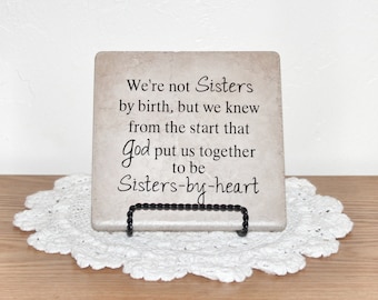 Sisters By Heart Sister In Law Gift, Home Decor, Inspirational Tile, Decorative Tile