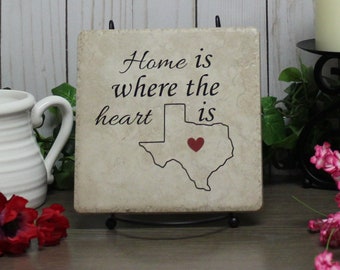 Home Is Where the Heart Is - Texas Tile - Custom Tile - Decorative Tile -Custom Sign - Vinyl Sign - Tile Sign - Texas - State Gift