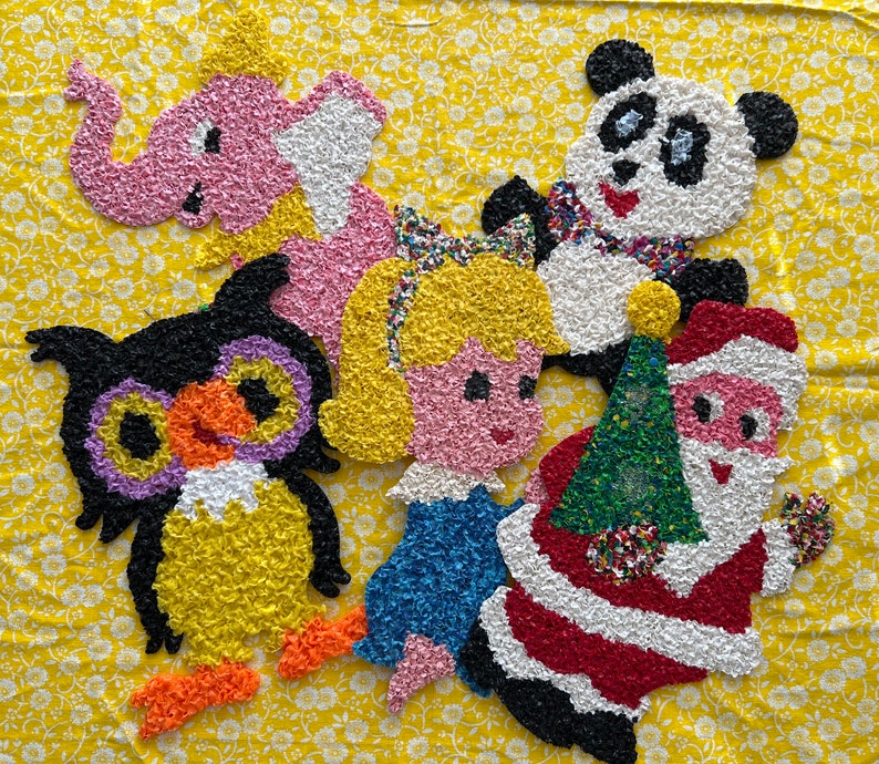 Vintage // Melted Plastic Popcorn Decorations Elephant Panda Etsy