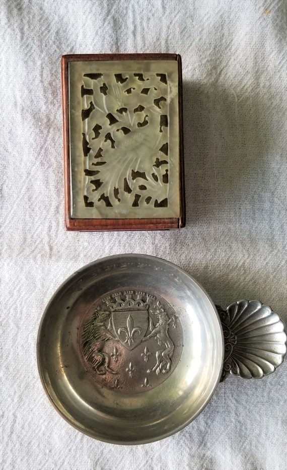 Antique Wooden Match Box Wooden With Lucite Cover and Wine Etsy