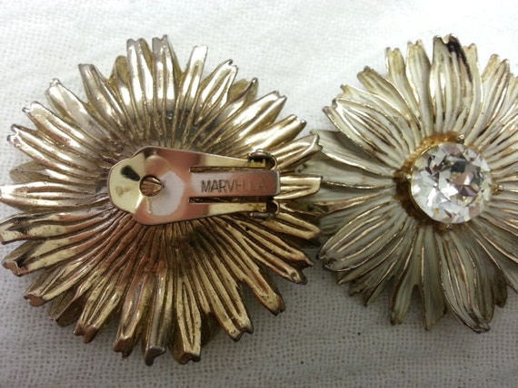 Vintage, Marvella, rhinestone, floral earrings, 1… - image 4