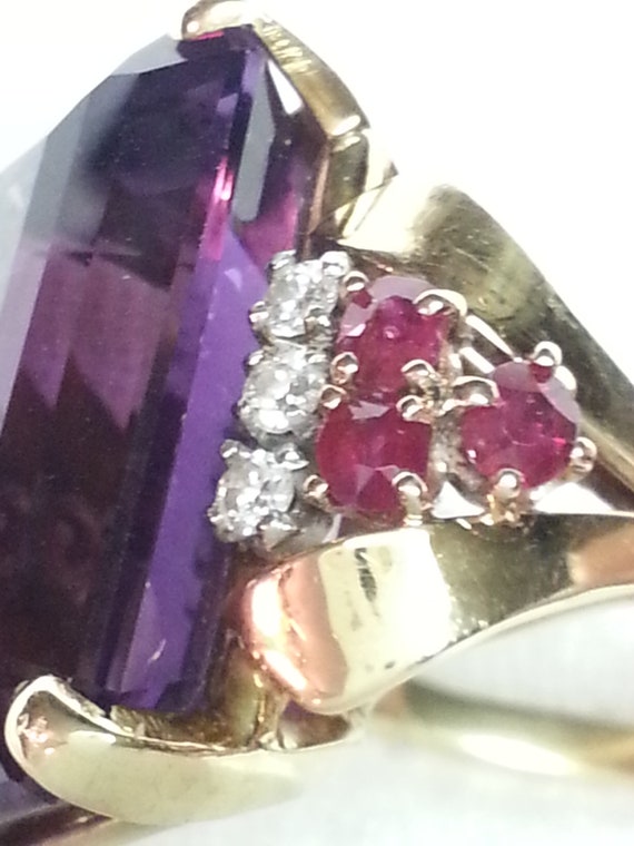 Vintage, 14K gold ring, 26ct purple amethyst, nat… - image 7