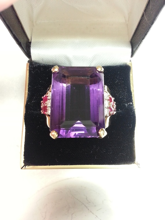 Vintage, 14K gold ring, 26ct purple amethyst, natu