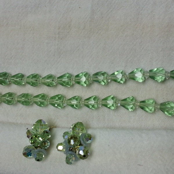 Vintage, Vendome, green crystal earrings and unsigned green glass necklace, 1950-1960