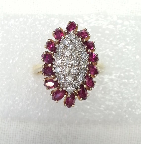 Vintage, Natural Diamond and Natural Rubies, 14K … - image 1