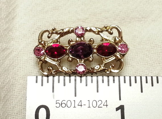 Vintage, pink, red, purple rhinestone, gold tone … - image 4