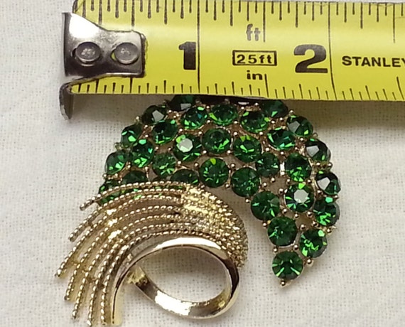 Vintage, LISNER, green rhinestone and gold toned … - image 2