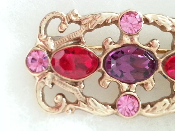 Vintage, pink, red, purple rhinestone, gold tone … - image 3