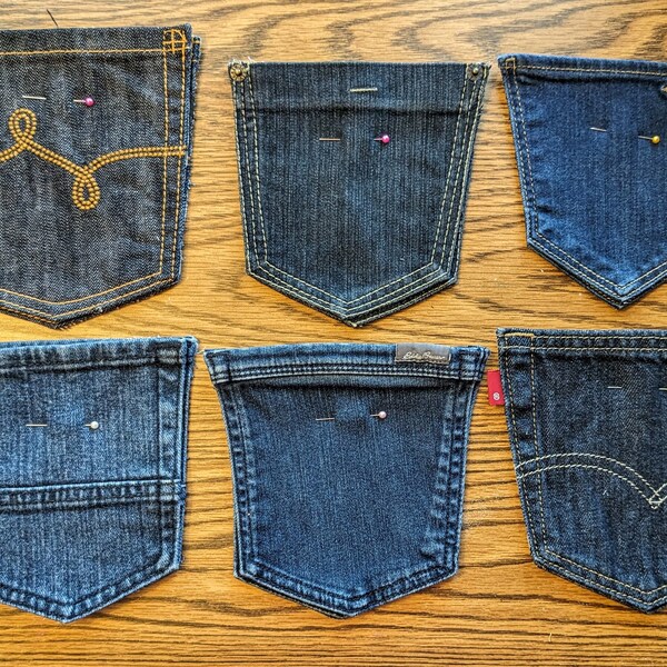 Denim Pocket Pairs - Blue Jean Pockets - Reclaimed Repurposed Recycled Upcycled Denim Art Supplies Quilting Silverware Holder