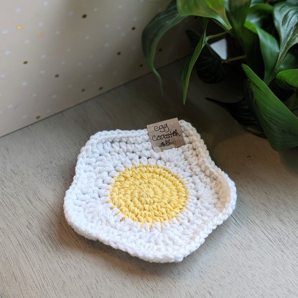 Springtime Retro Egg Coasters - Crocheted Egg Coasters - Cute Home Decor - Fried Egg Home Decor - Gift for Coffee Lover