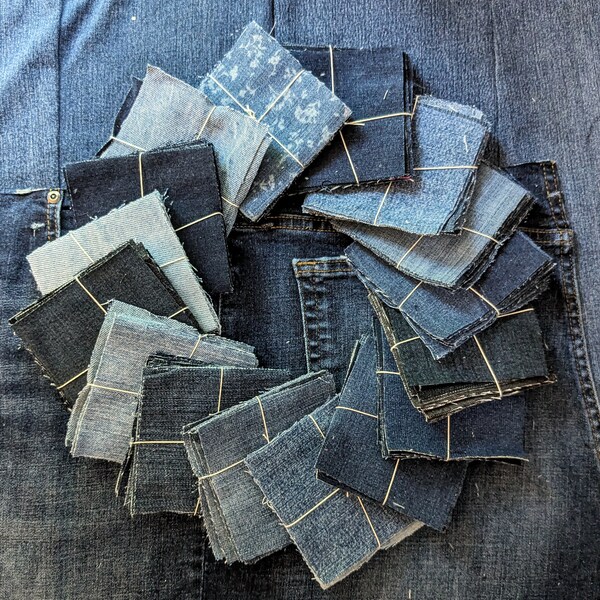 Denim 4 inch Squares - Blue Jeans - Reclaimed Repurposed Recycled Upcycled Denim Art Supplies Crafting Fashion Quilting Sewing Wedding