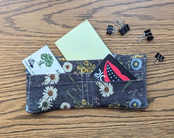Floral Bifold Wallet - Reclaimed Fabric - Sustainably Sourced Materials - Upcycled Denim - Card Wallet - Money Clip - Valentine Gift for Pal
