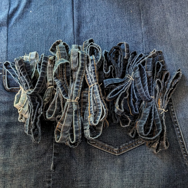 Denim Jean Leg Cuffs - 4 count bundles - Blue Jean Salvaged Denim - Reclaimed Repurposed Upcycled Denim Art Crafting Boho Wedding Decor