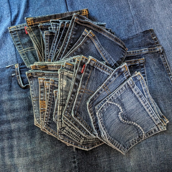 Denim Pockets - Blue Jean Pockets - Reclaimed Repurposed Recycled Upcycled Denim Art Supplies Quilting Silverware Holder Wedding
