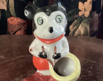 Portaspazzolino in ceramica di Topolino degli anni '40, prodotto in Giappone, autoportante.