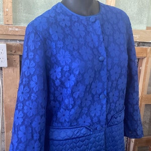 1960's Maxi Blue Quilted Robe , lace bodice  Brunch Coat Dressing Gown , New Zealand, large