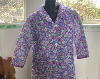 1960s floral quilted  Dressing Gown, Lounge Wear, Robe, Brunch  Coat,  house coat purple floral XS