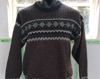 Vintage 80s Pure New Zealand Wool Sweater Black and Brown