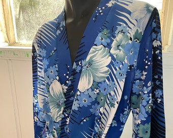 Robe De Chambre Matelassée Vintage à Fleurs - Taille ~38-44, Vert Pâle, Occasion Très Bon état