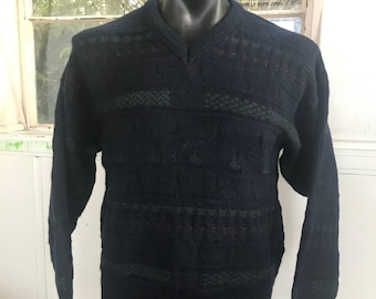 Suéter de pura lana de Nueva Zelanda, Silverdale, azul marino y verde, talla M, fabricado en Nueva Zelanda