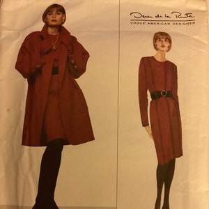 Oscar de la Renta Vogue American Designer Pattern, 1231, Dress and Coat,   Uncut  Factory Folded, 1993, bust 34” to 38”