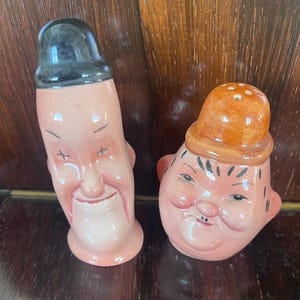 Laurel and Hardy heads salt and pepper shakers, Made in England, Beswick