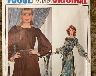1970s Emanuel Ungaro Vogue Paris Original Schnittmuster 1122 Kleid in zwei Längen 82 cm HTF, Komplett, Ungeschnitten, enthält Stoffschild