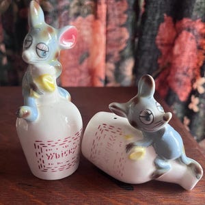 Rare Anthropomorphic Drunken Mice on Whisky bottles  Salt & Pepper Shakers, made in Japan, 2391