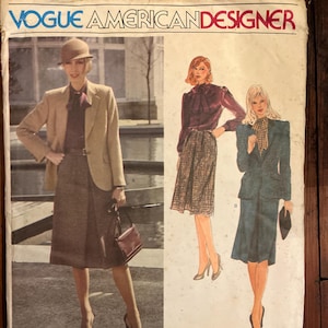 May include: Vogue American Designer sewing pattern featuring designs by Joseph Picone. The cover shows illustrations of women's suits and skirts in shades of brown, burgundy, and teal. The pattern number is 2550.