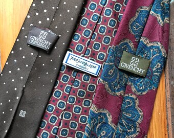 Laurent- YSL Saint Pale Red Pink Neck Tie Cravat Vintage Burgundy Red Linen Knit Necktie Yves St 56.5 Inches Preppy Prep Trad Menswear
