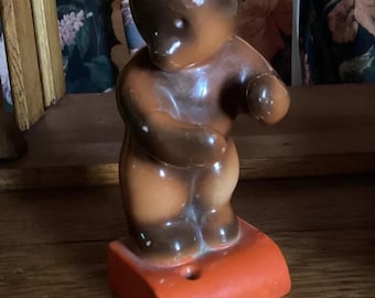 Brown Bear ceramic Toothbrush holder, Nippon, Made in Japan, freestanding