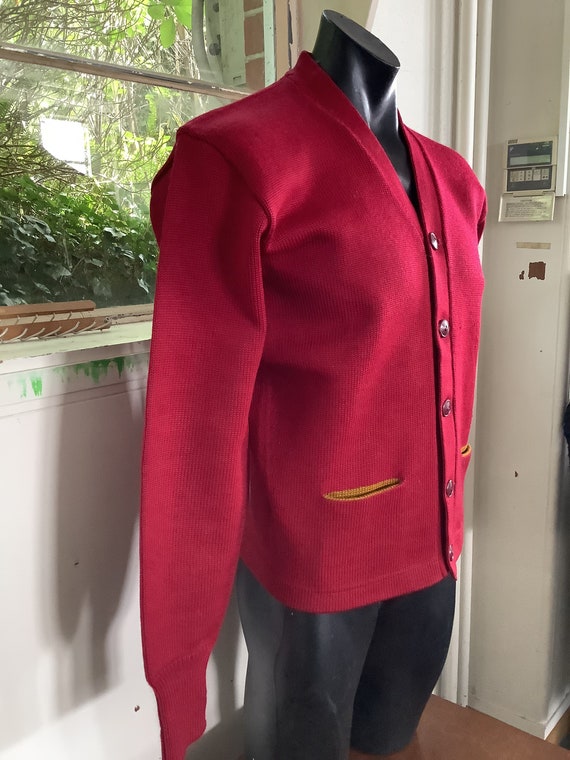 KiwiFunk Vintage Letterman Jacket, Pure Wool, Kendell, Portland Oregon, Burgundy Gold, Cardigan, Sweater, M