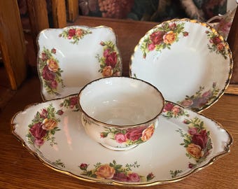 Vintage Royal Albert Old Country Roses  bone china  serving dish, sugar bowl, round dish, square dish, made in england