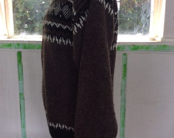 Vintage 80s Pure New Zealand Wool Sweater Black and Brown , Made