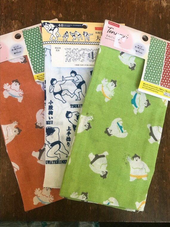 3 Japanese Sumo Cotton Hand Towels Hand Printed By Daiso Etsy Ireland