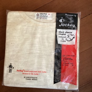 1960’s Coopers USA , Jockey Knit Short Sleeved Singlet, Vest,  New in packet, OS 40&quot;,  Made by Canterbury in New Zealand