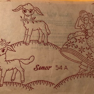 Vintage Semco Wool Transfers, Little Bo Peep i Sheep, Iron-On Transfers do haftu na wełnie, ulotka transferowa 54A