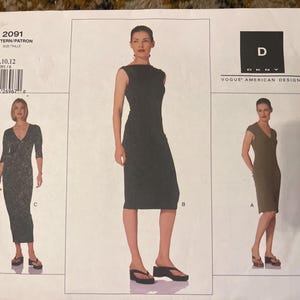 DKNY Vogue 2091 , Easy Dress , size 6-12 Donna Karan New York , American Designer Pattern  Uncut Factory Folded Bust